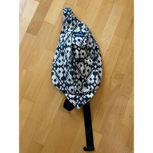 KAVU Rope Bag Blue White Ikat Canvas Sling Crossbody Backpack Outdoorsy Boho